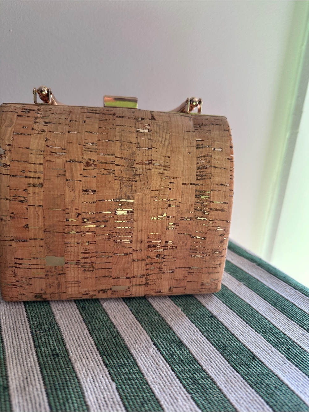 Natural Cork Box Clutch with Gold Handle - Picture 4 of 8